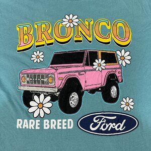 Licensed Ford Bronco Vintage Style Graphic Womens Shirt Teal Retro Pink Truck M